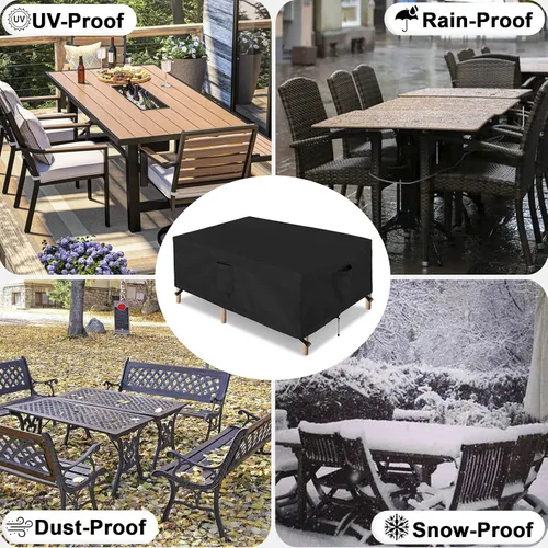 Vista 7 de OutdoorLines Juego de fundas impermeables para muebles de mesa de patio al aire libre, funda rectangular para sofá exterior, resistente a la Negro