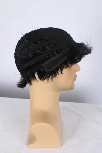 Vista 5 de Unisex Short Black Curly Wig, Layered Multifunctional Cosplay Halloween Wig