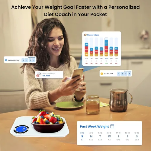 Vista 7 de Báscula nutricional - Báscula digital de alimentos de cocina con aplicación, báscula inteligente de alimentos para seguimiento de calorías
