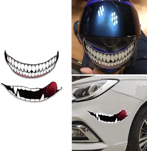 Vista 2 de Calcomanía reflectante divertida para casco de motocicleta, pegatinas para casco (6'' dientes)