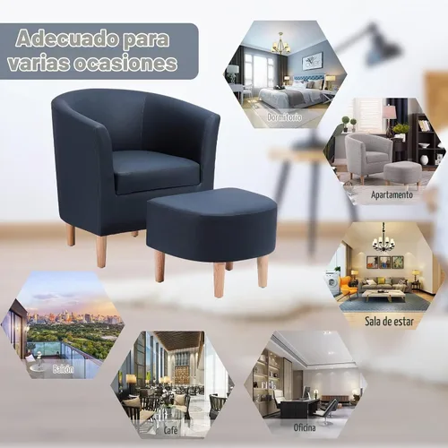 Vista 6 de DAZONE - Silla decorativa de piel con sillón otomano de imitación de barril azul marino