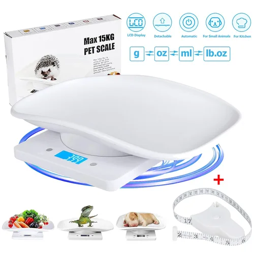 Vista 8 de Goldmeet Báscula para mascotas para animales pequeños y cocina, capacidad máxima de 33 libras con cinta métrica, ideal para gatitos recién nacidos