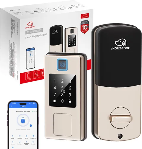 Vista 10 de EHD-SF01, cerradura inteligente de huellas dactilares, cerradura de puerta de entrada sin llave, cerradura de teclado con pantalla táctil, cerradura