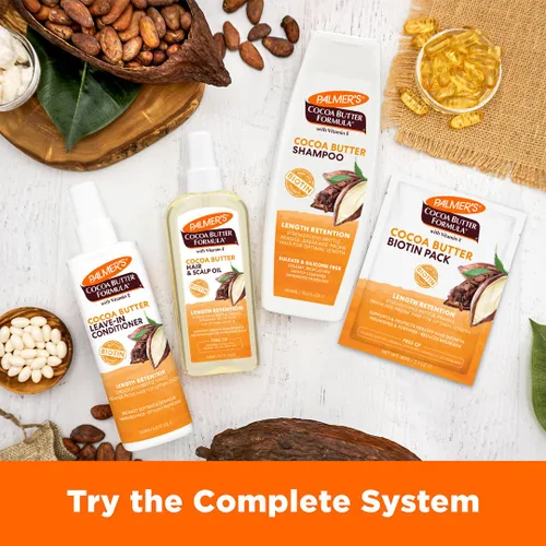 Vista 10 de Palmer's Acondicionador sin enjuague de Mantequilla de Cacao y Biotina para retener el largo, fortalece, minimiza el encrespamiento y desenreda