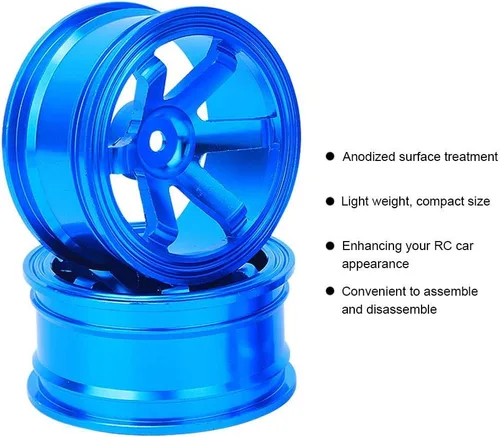 Vista 9 de Buje de rueda de metal, 4 unidades, aleación de aluminio, compatible con auto universal 1/10 Flat Running Drift RC (azul)
