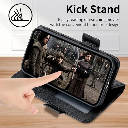 Vista 5 de bojioderf Funda compatible con Blu View 1, compatible con Blu View1 B100DL tarjetero con función atril con cierre magnético, color negro