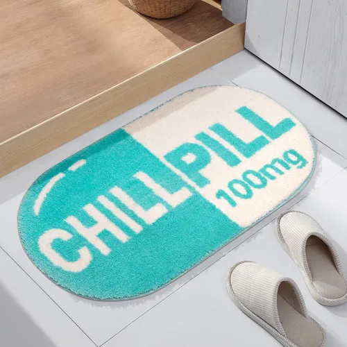 Vista 4 de RORA Alfombra de Baño Divertida y Bonita Chill Pill Azul Pequeña Alfombras de Baño Preppy Decoración de Baño Estética Alfombra de Baño