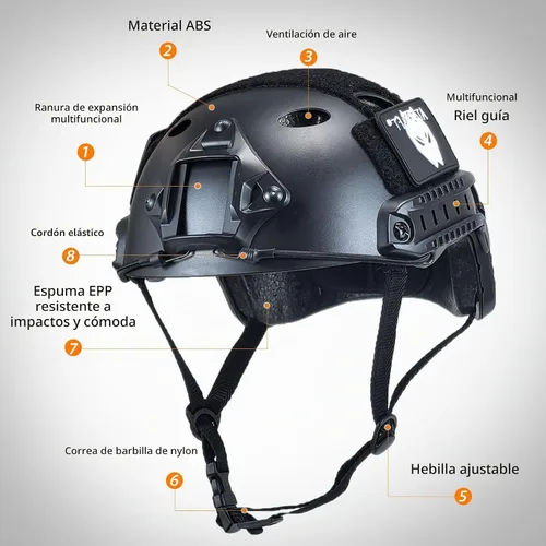 Vista 3 de Casco táctico rápido para paintball y airsoft tipo PJ Negro