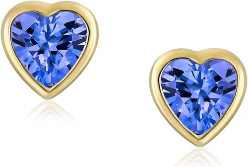Vista 2 de Pequeños pendientes de tuerca de corazón AAA CZ para las mujeres adolescentes de 14 K oro real con tuerca de imitación de piedras preciosas