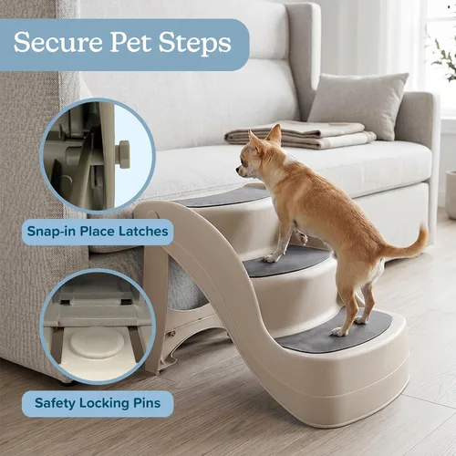 Vista 7 de Escaleras plegables de plástico para mascotas, durables, interiores o al aire libre, diseño de 4 pasos, 3 pasos, Bronceado
