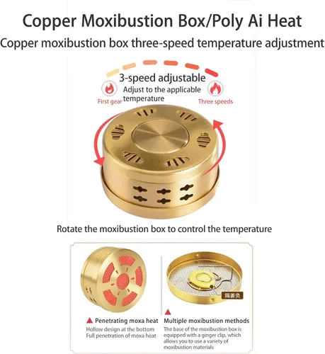 Vista 6 de Moxibustion Box - Caja portátil de moxa, bolsa de moxibustión con caja de cobre o acero, filtro de humo, Moxa Stick Ai Zhu sin humo