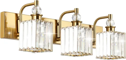 Vista 23 de Ralbay - Luces de tocador de cristal, 2 luces, modernas lámparas de cromo de cristal para iluminación de baño, para usar sobre el espejo
