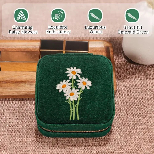 Vista 2 de GSPY Joyero de viaje de terciopelo, regalos de margaritas para mujeres, estuche de viaje para joyas pequeño, organizador de joyas de viaje, regalos