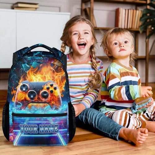 Vista 5 de Mochila personalizada para niños, mochila para niños y estudiantes, mochila deportiva de 17 pulgadas para viajes de primaria, Negro, Tamaño único