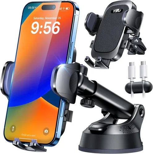 Vista 10 de YRU Soporte de teléfono celular para salpicadero de automóvil, con patente y grado militar, soporte de teléfono celular para ventilación de Negro
