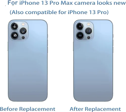 Vista 6 de Juego de 3 fundas de repuesto para lente de cámara trasera trasera para iPhone 13 Pro Max, reemplazo de lente de cámara trasera para iPhone 13 Pro