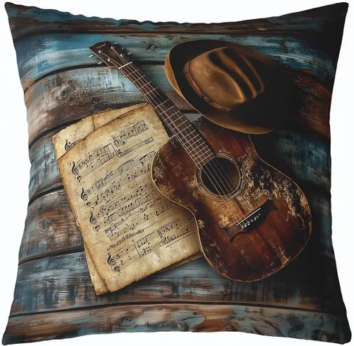Vista 29 de Castle Fairy Cowboy Boots Throw Pillow Cover 16"x16" Bohemia Musical Guitar Pillowcase Western Rustic Cowgirl Reversible Print Cushion Cover Music