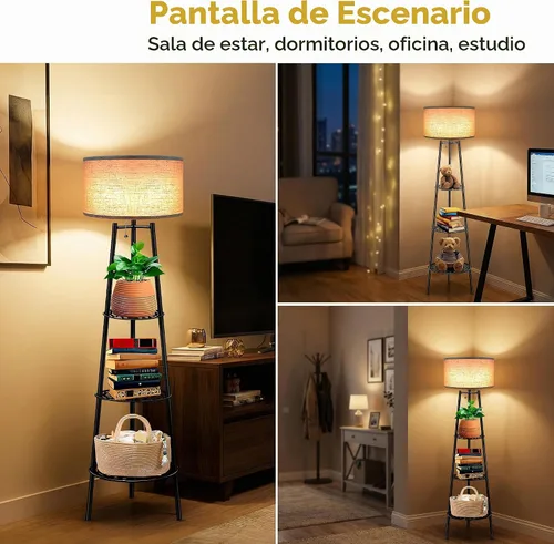 Vista 3 de ZQQLITE - Paquete de 2 lámparas de pie negras con estantes de almacenamiento, lámpara de pie alta moderna, lámpara de pie con pantalla de lino