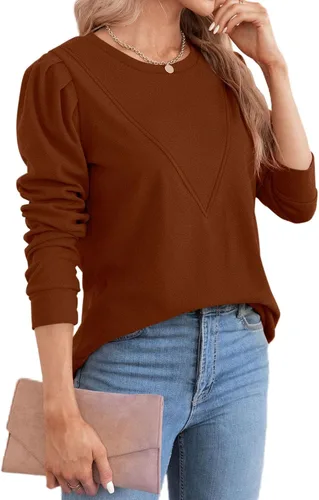 Vista 4 de XIEERDUO Sudaderas para mujer, cuello redondo, manga larga, básicas, casuales, túnica para leggings