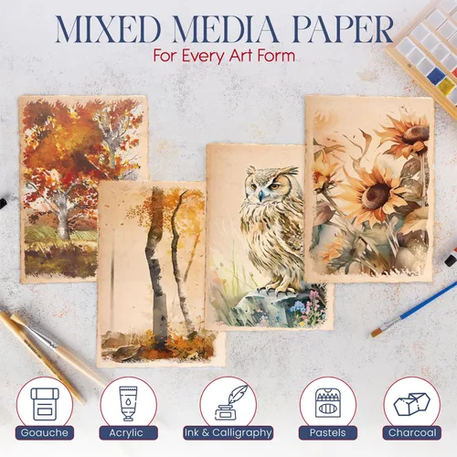 Vista 5 de Wanderings 300 g/m² Papel de acuarela hecho a mano grueso – 4x6 Papel vintage hecho a mano con borde engarzado – Papel antiguo prensado en frío