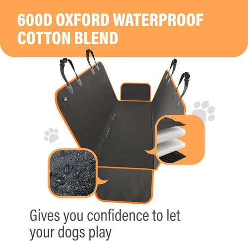 Vista 2 de Active Pets Funda Impermeable Tipo Hamaca Estándar para Asiento de Automóvil, Se Adapta a Sedanes, Hatchbacks, Crossovers, Cupés, Vehículos Naranja