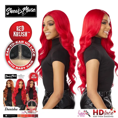Vista 2 de Sensationnel Peluca de encaje Shear Muse – Danisha Deep Laceparting atada a mano lista para usar unidades sintéticas prediseñadas (1 JETBLACK)