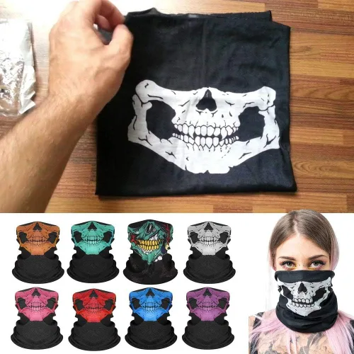 Vista 7 de 8 máscaras faciales de calavera, pasamontañas, fantasma, motociclista, bandana para motocicleta, bufanda mágica, a prueba de polvo, calentador