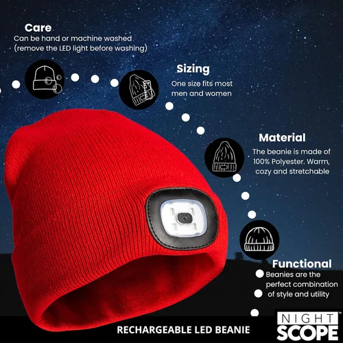 Vista 3 de Night Scope Rechargeable LED Warm Knit Beanie foe Women Men