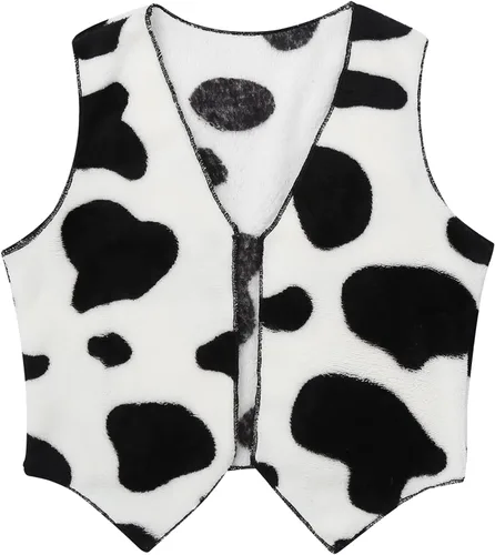 Vista 2 de renvena Disfraz de vaquera unisex de 3 piezas para niños, chaqueta de vaca, chaleco, blusas, bandana, sombrero de fieltro, vestido de fiesta