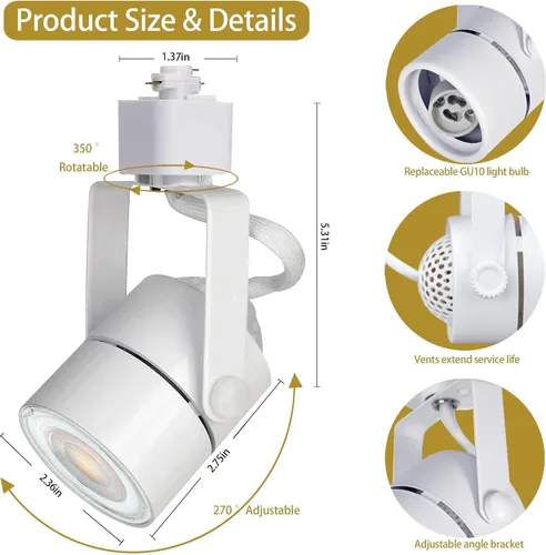 Vista 3 de GU10 - Kit de luces de pista blancas de 6 luces, 10 W, 3000 K