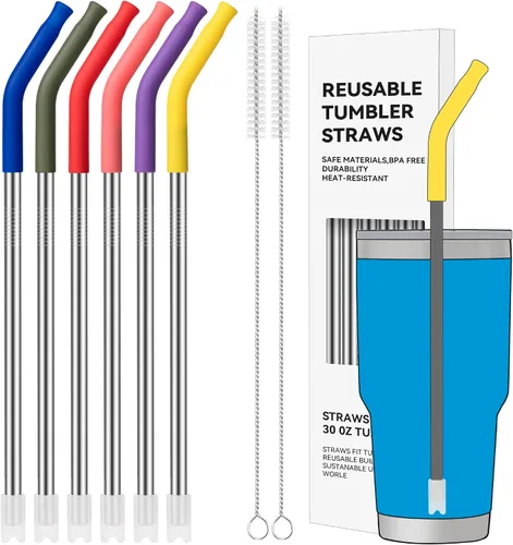 Vista 10 de Pajitas de metal rectas de 20 onzas con punta de silicona para vaso de 20 oz Pajita reutilizable de acero inoxidable para YETI, STANLEY, US