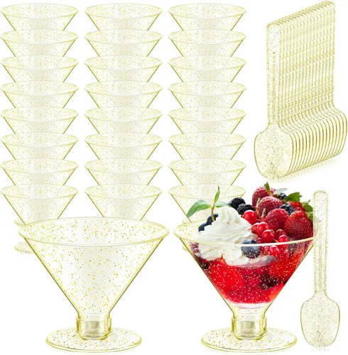 Vista 16 de Yinkin 12 Tazas y 12 Cucharas Vasos de Martini de Plástico Desechables Vasos de Cóctel Mini Tazas de Plástico para Martini Postre PVC Shot