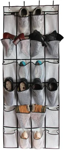 Vista 5 de Organizador de zapatos para colgar sobre la puerta, antideslizante para colgar zapatos, soporte para zapatos detrás de la puerta con 24 bolsillos