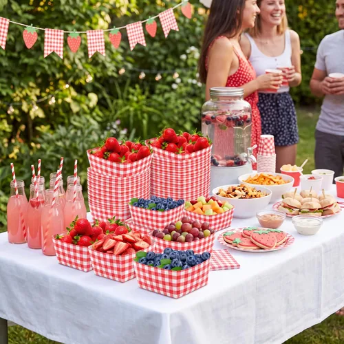 Vista 4 de Teling Paquete de 100 cestas de bayas de 1.5 pintas, cajas de bayas grandes Contenedores de productos de 6 pulgadas para fresas, frambuesas, ideales