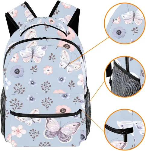 Vista 3 de Mochila azul de las mariposas del patrón para el estudiante de la escuela primaria, mochila del ordenador portátil del viaje Daypack, Multicolor 11