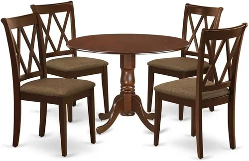 Vista 17 de East West Furniture DLCL5-BLK-C - Juego de mesa de comedor de 5 piezas, incluye una mesa de comedor redonda con gotas y 4 sillas tapizadas de tela