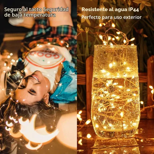 Vista 4 de Guirnalda de luces enchufables, 10 pies, 200 luces LED, alambre de cobre, impermeable, luces de petardo estrellado para techo, dormitorio, corona