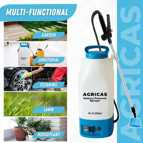 Vista 5 de Pulverizador de mochila a batería de 2.35 galones, pulverizador multifuncional para césped y jardín con boquillas ajustables, varita telescópica