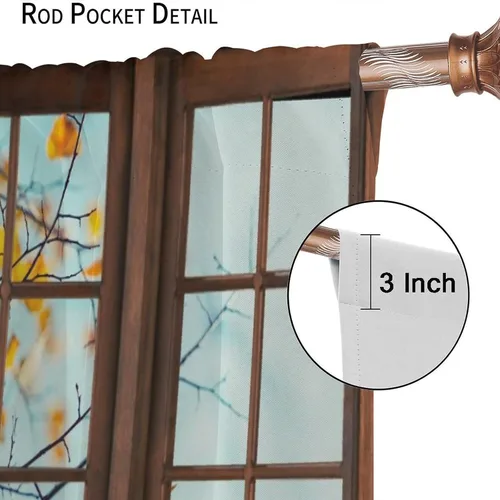 Vista 5 de Cortinas de ventana de cosecha de otoño, marco de madera rústica, cortinas florales de pacas de heno y calabaza, cenefa de cocina de Acción