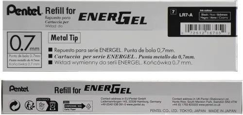 Vista 3 de Pentel - Tinta de recarga para bolígrafo de gel líquido EnerGel, (0.7mm), punta de metal, tinta negra, caja de 12 (LR7-A)