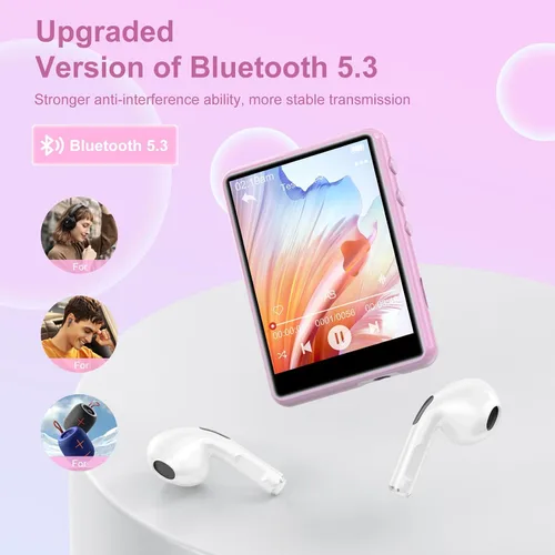 Vista 4 de Reproductor MP3 con Bluetooth 5.3-64GB, reproductor de música portátil con pantalla táctil completa de 2.4", reproductor MP3 con altavoz HD, radio