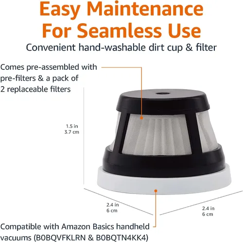 Vista 3 de Amazon Basics Aspiradora de mano con filtro de repuesto, color negro, paquete de 2
