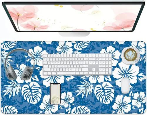 Vista 2 de Aloha - Alfombrilla de mouse grande con diseño de flores de hibisco, diseño floral de hibisco hawaiano, diseño de camuflaje floral, tapete