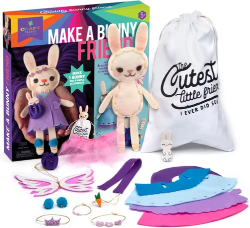 Vista 4 de Craft-tastic – Make a Bunny Friend Craft Kit – Aprende a hacer 1 muñeco de peluche fácil de coser con ropa y accesorios