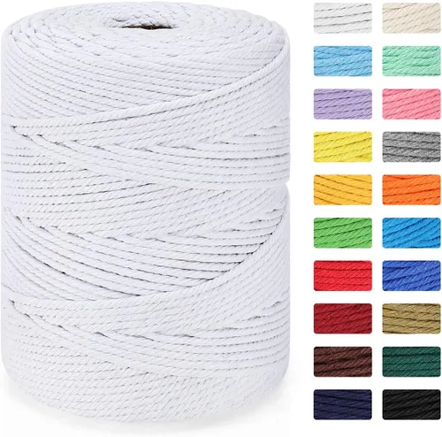 Vista 19 de Cordón de macramé de 0.157 in x 328 yardas Cuerda de macramé 100% algodón natural Cuerda de algodón trenzado de 4 hebras para manualidades, Beige