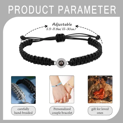 Vista 4 de Pulseras de fotos personalizadas, pulsera de proyección con imagen en el interior, pulsera personalizada para niñas, niños, mujeres, hombres
