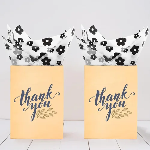 Vista 7 de Whaline 100 hojas de papel de seda bohemio con margaritas color negro y blanco, papel de regalo floral para manualidades, manualidades, flores