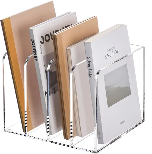 Vista 10 de YUXUN Soporte de acrílico para archivos, organizador de escritorio transparente para archivos, revistas, carpetas, cuadernos, sobres, almacenamiento