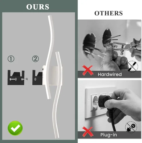Vista 5 de Juego de dos apliques de pared LED modernos, apliques de pared regulables, 3000K-6500K LED inalámbrico con control remoto, lámpara de pared