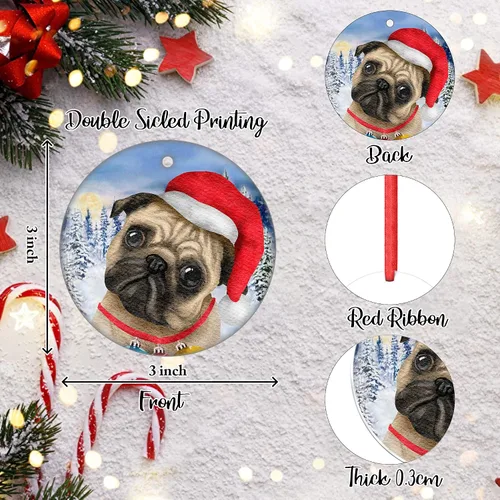Vista 2 de Adorno de Navidad Pug Árbol de porcelana de Papá Noel para colgar por primera vez para decoraciones de regalo de Claus para bebé
